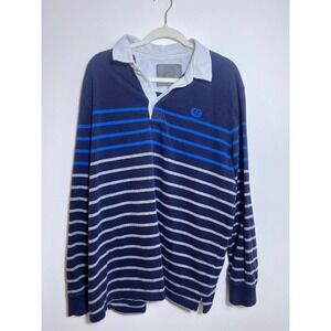 Denver Hayes Mens Navy Blue Striped Long Sleeve Rugby Shirt  Twill Collar‎